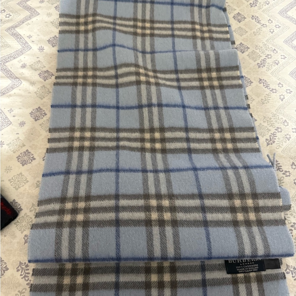 Burberry Blue and Gray Plaid Scarf